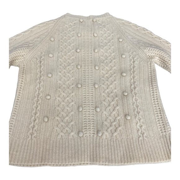 J. Crew Women's Small Lambswool Popcorn Pom Cable-knit Fisherman Sweater HTF - Picture 11 of 16